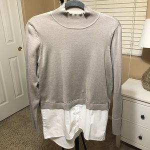 Chico’s Long Sleeve Mock Neck Sweater Blouse-Taupe